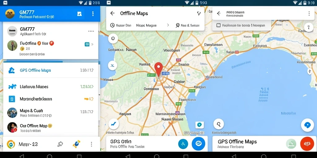 Tampilan antarmuka GM777 dengan fitur GPS Offline Maps yang mudah digunakan.