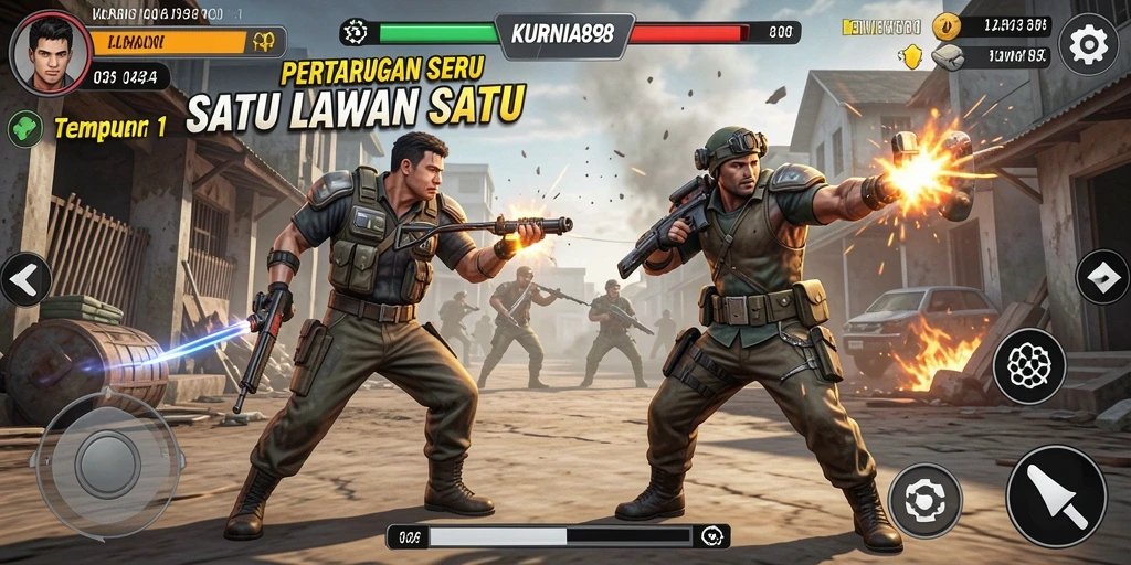 Tampilan pertarungan seru di KURNIA898 dengan karakter unik.