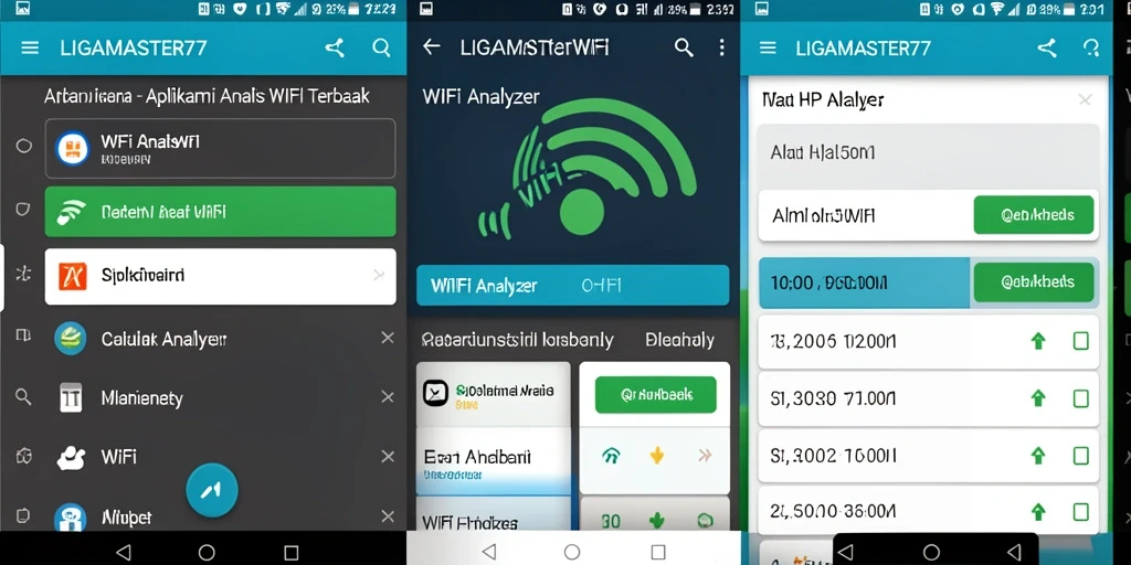 Tampilan antarmuka aplikasi LIGAMASTER77 sebagai WiFi Analyzer.