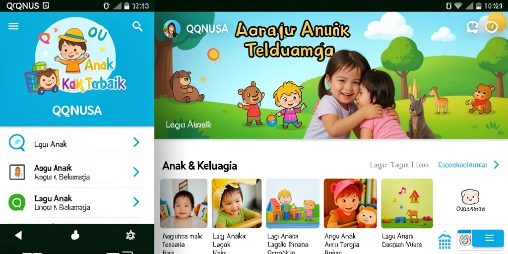 Antarmuka aplikasi QQNUSA menampilkan lagu-lagu anak yang menarik.