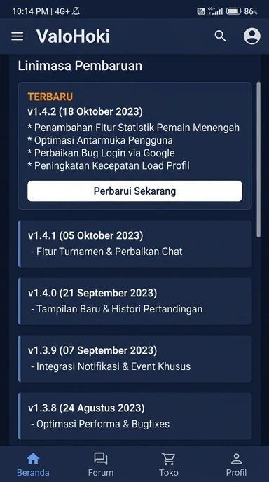 Riwayat Versi Aplikasi Valohoki Terbaru dan Pembaruan